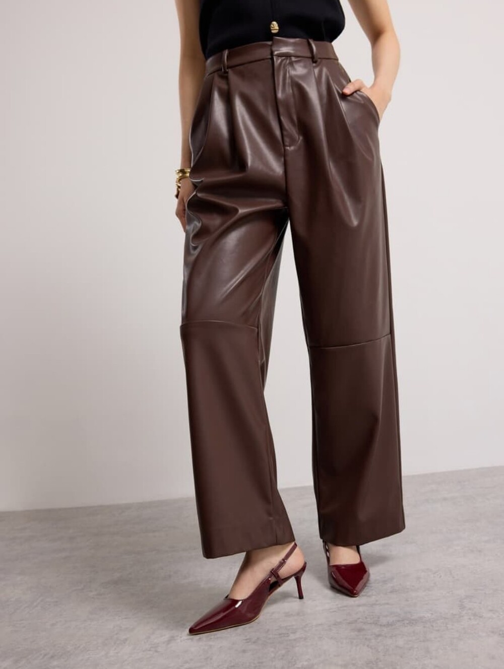 Wide-Leg Vegan Leather Pants